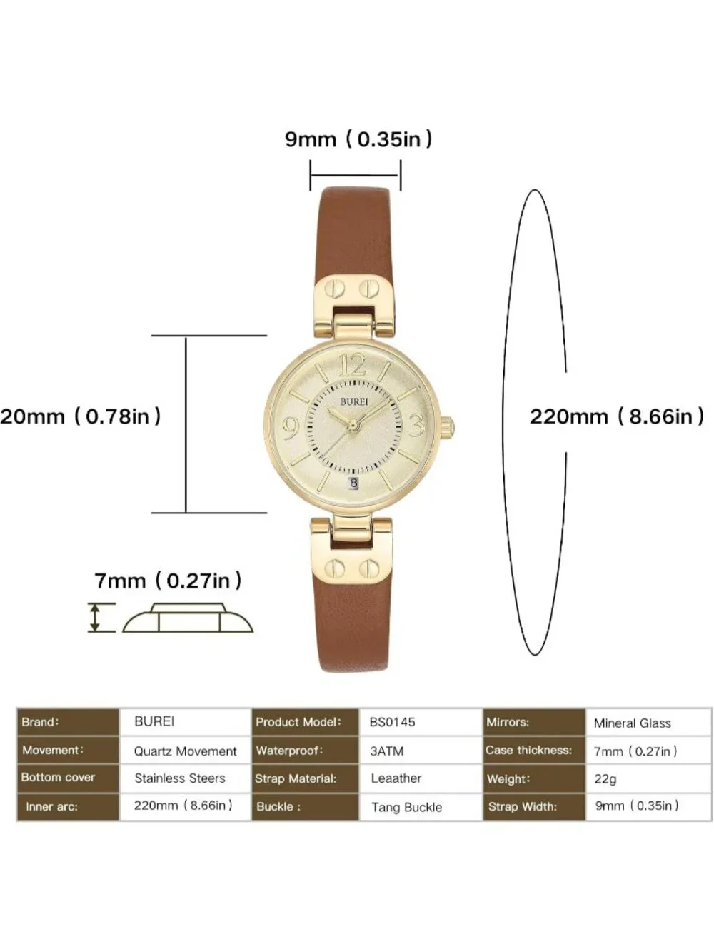 Women's Golden Brown Elegant Dial with Leather Strap Minimalist Wrist Watch